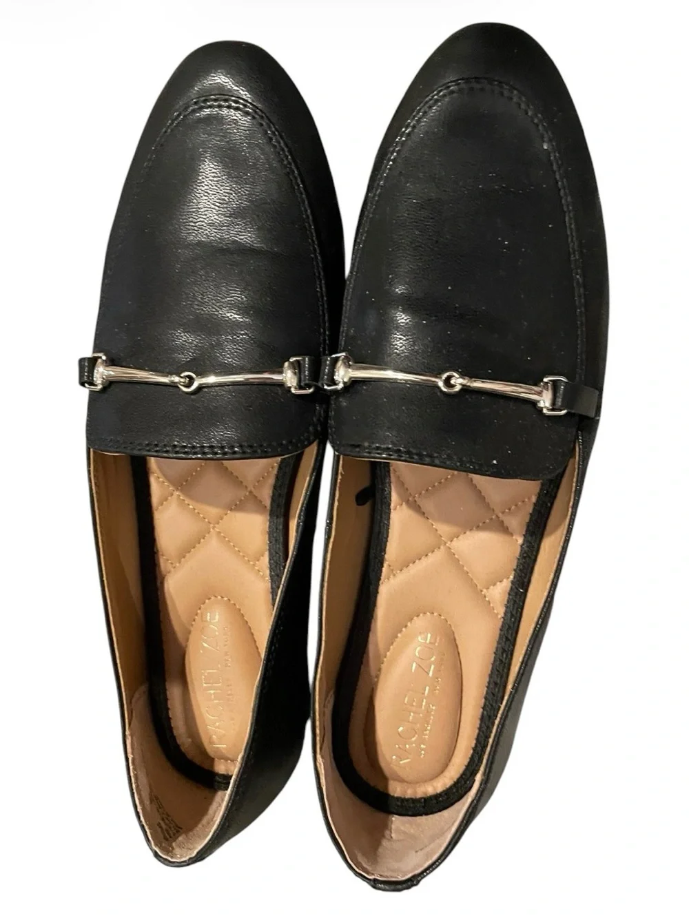 Rachel Zoe Black Leather Loafers with Silver Horsebit